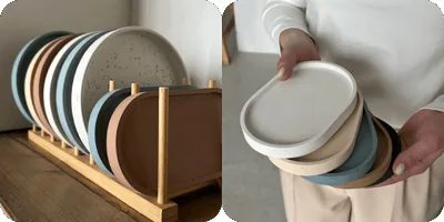 Piezas de cemento decorativo realizadas por alumnas del programa